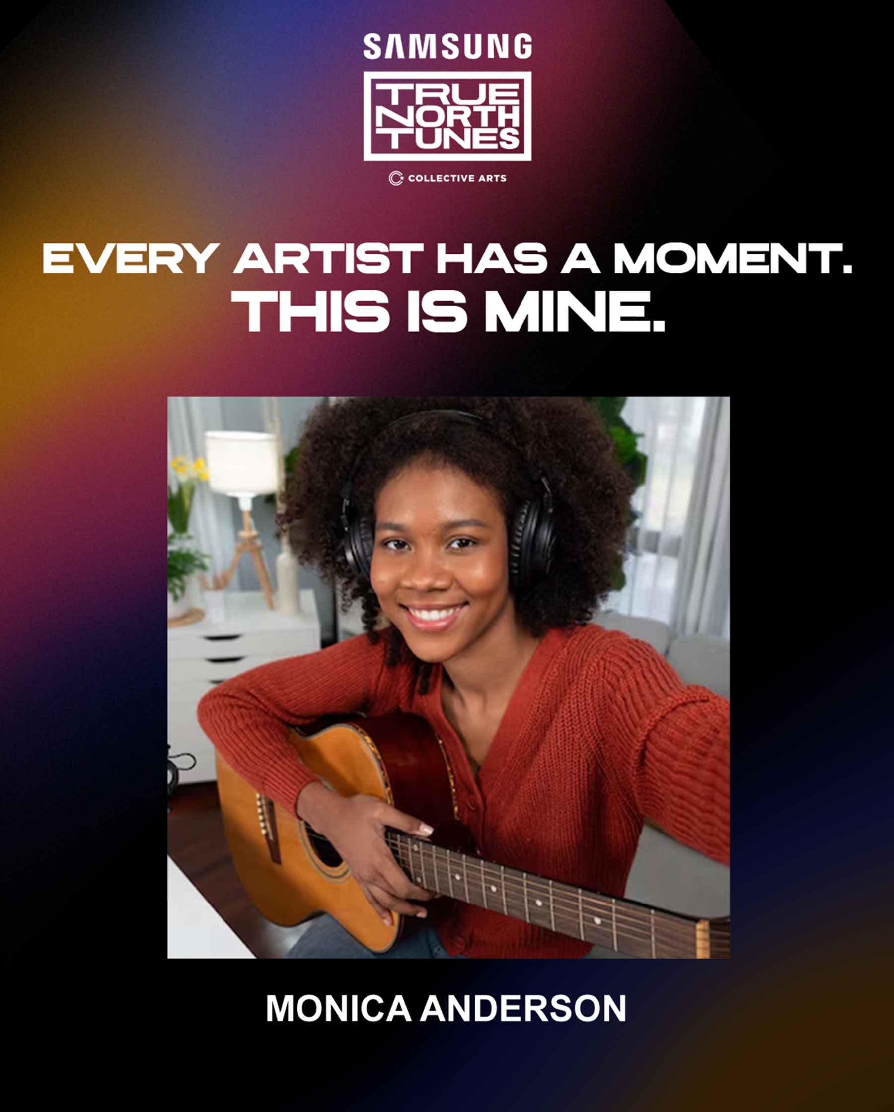 Example entry with artist photo and name Monica Anderson.